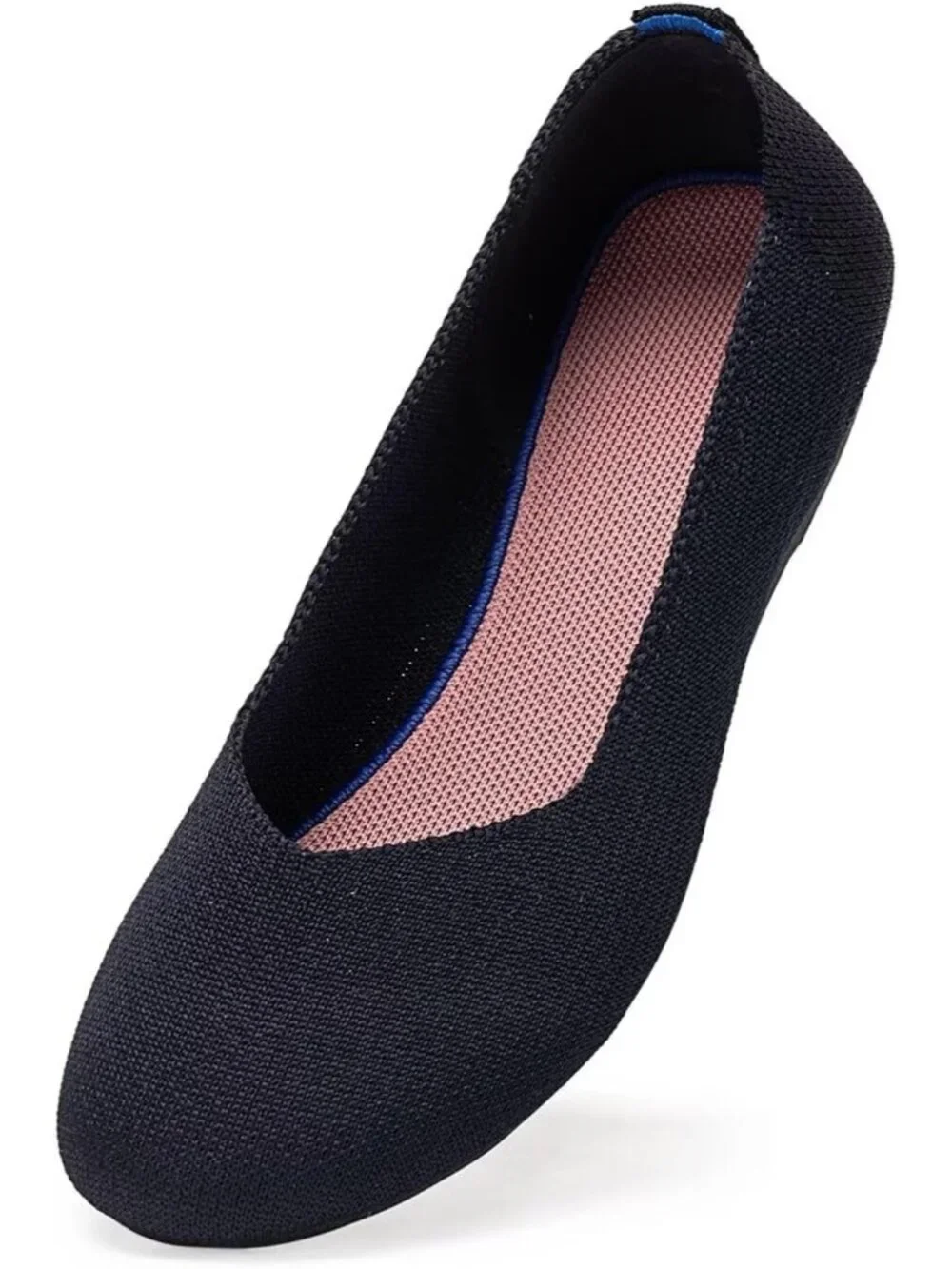 Women Navy Blue Round Toe Low Wedge Slip On Soft Ballerina Ballet Flat Shoes